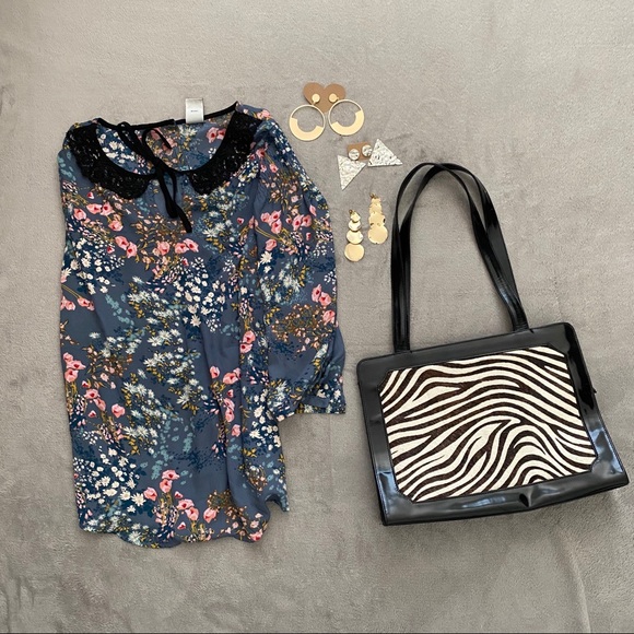 Disney Floral Blouse Navy Deep Blue - Picture 2 of 4